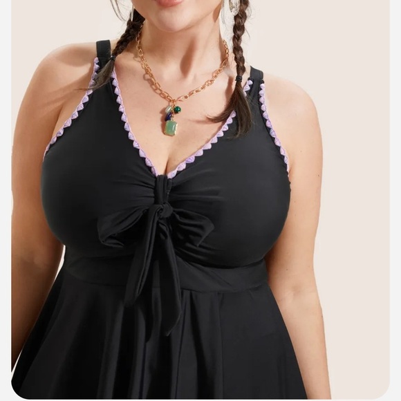 BloomChic Contrast Embroidered Tie Knot Laser Cut Swim Dress - Picture 4 of 6